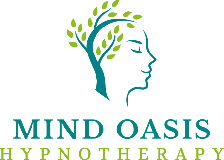 Mind oasis hypnotherapy logo. Head with branch and sprouting leaves